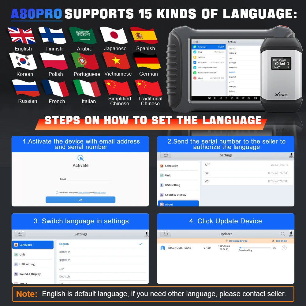 XTOOL A80Pro Languages